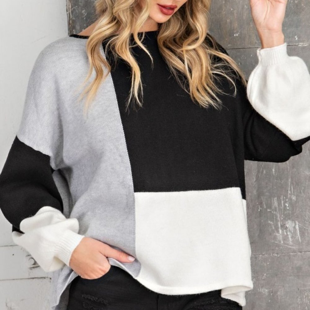 COLOR Block Boat Neck Sweater